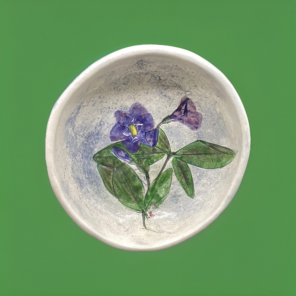 Vintage Salt Marsh Pottery‎ Bowl w/ Vinca Wall Hanging Trinket Dish Signed